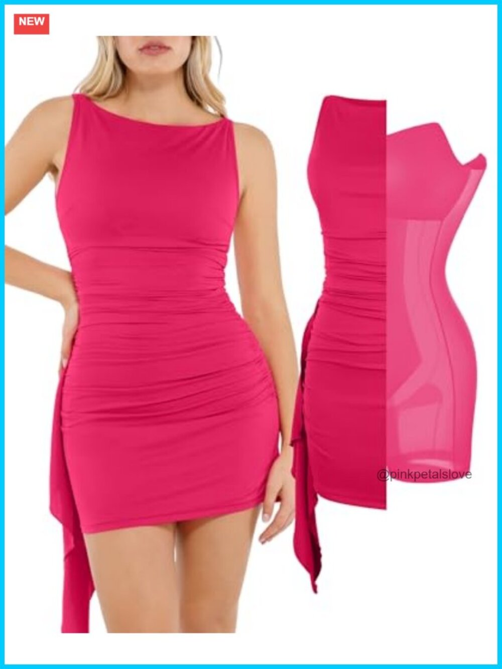 Built-in Shapewear Cocktail Mini Dress Ruched Waist Fixed Cups